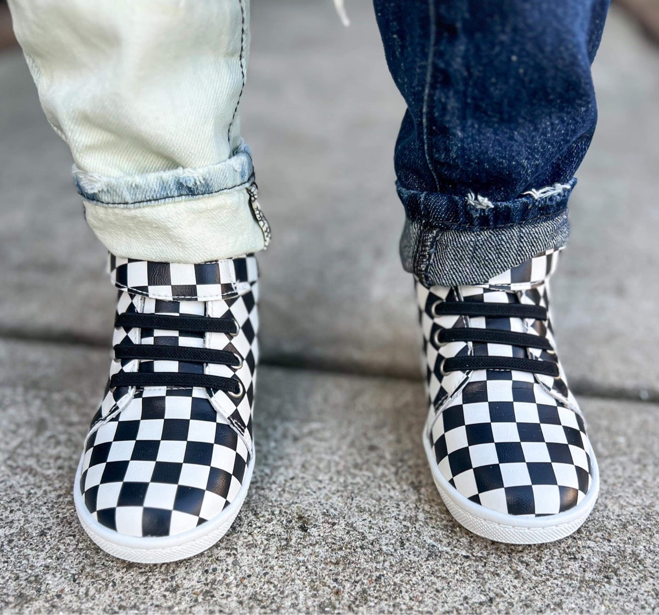 Black and white store checkered high tops